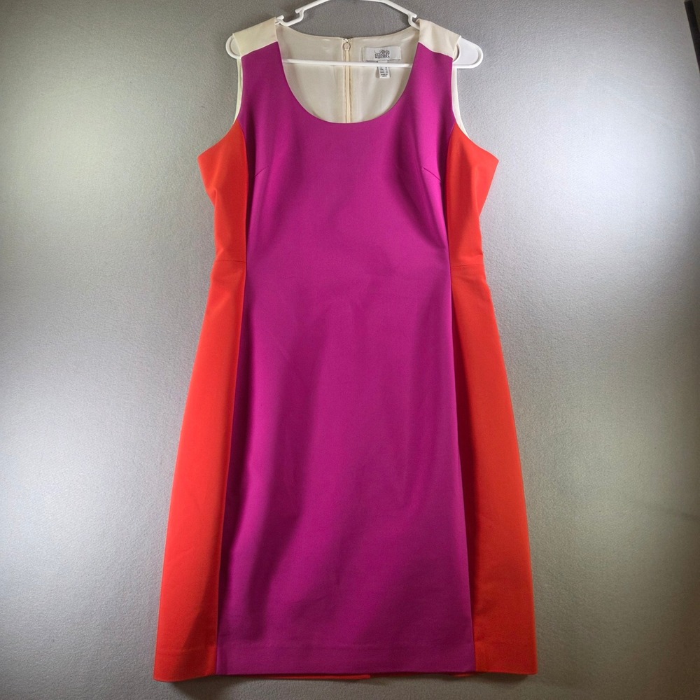 Belle Badgley Mischka Pink Orange Colorblock Sheath Dress Size 12 Sleeveless Mod